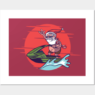 Jet Ski Santa Cartoon Posters and Art